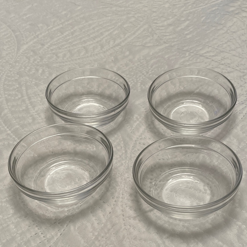 Set of 4 MSE Clear Glass Prep Bowls for Desserts Dipping or Pinch Prep FRANCE
